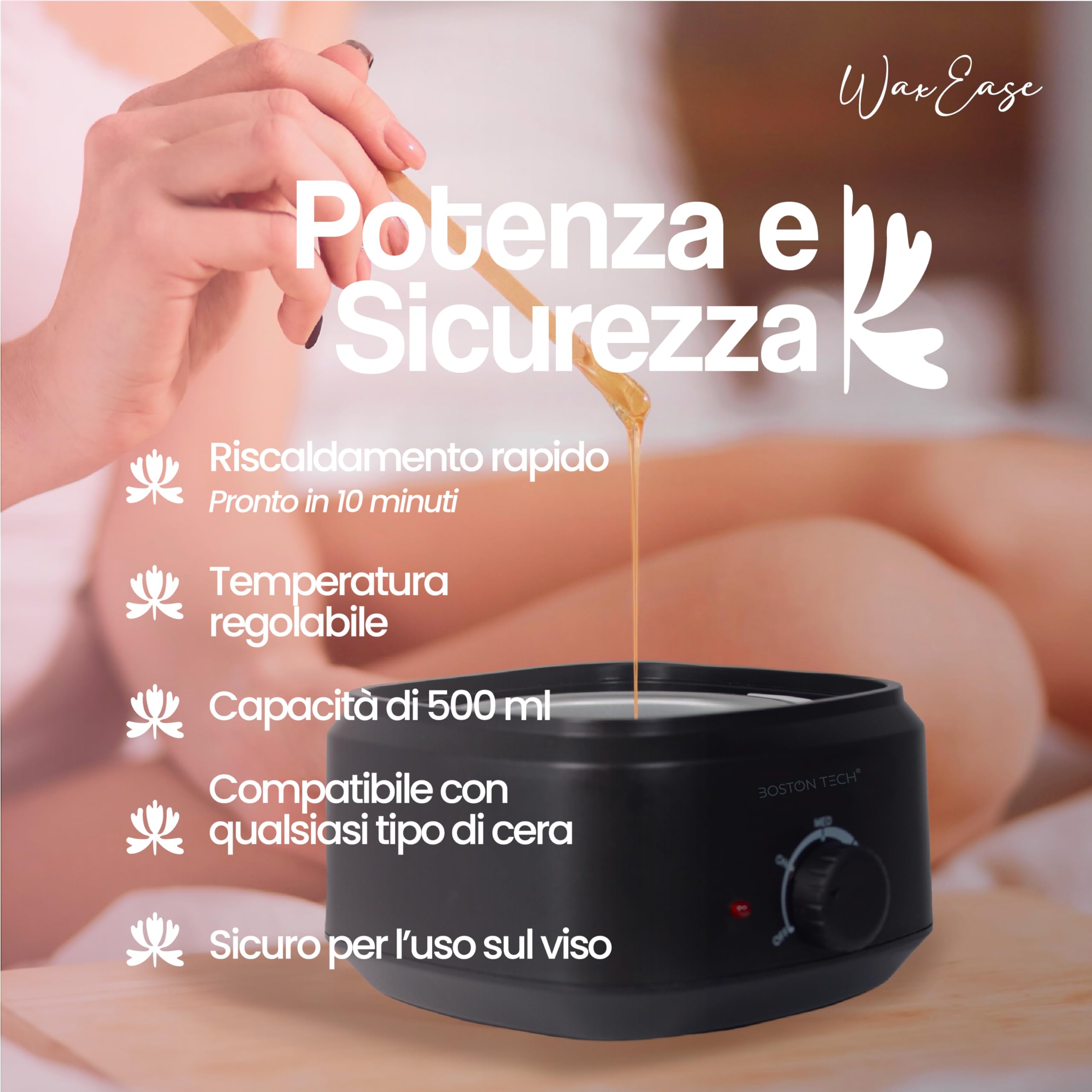 Scaldacera Professionale 500 ml Boston Tech HR101 – Scaldacera Elettrico con Controllo Temperatura, Contenitore Rimovibile in Alluminio, Fornetto per Ceretta Casa e Salone