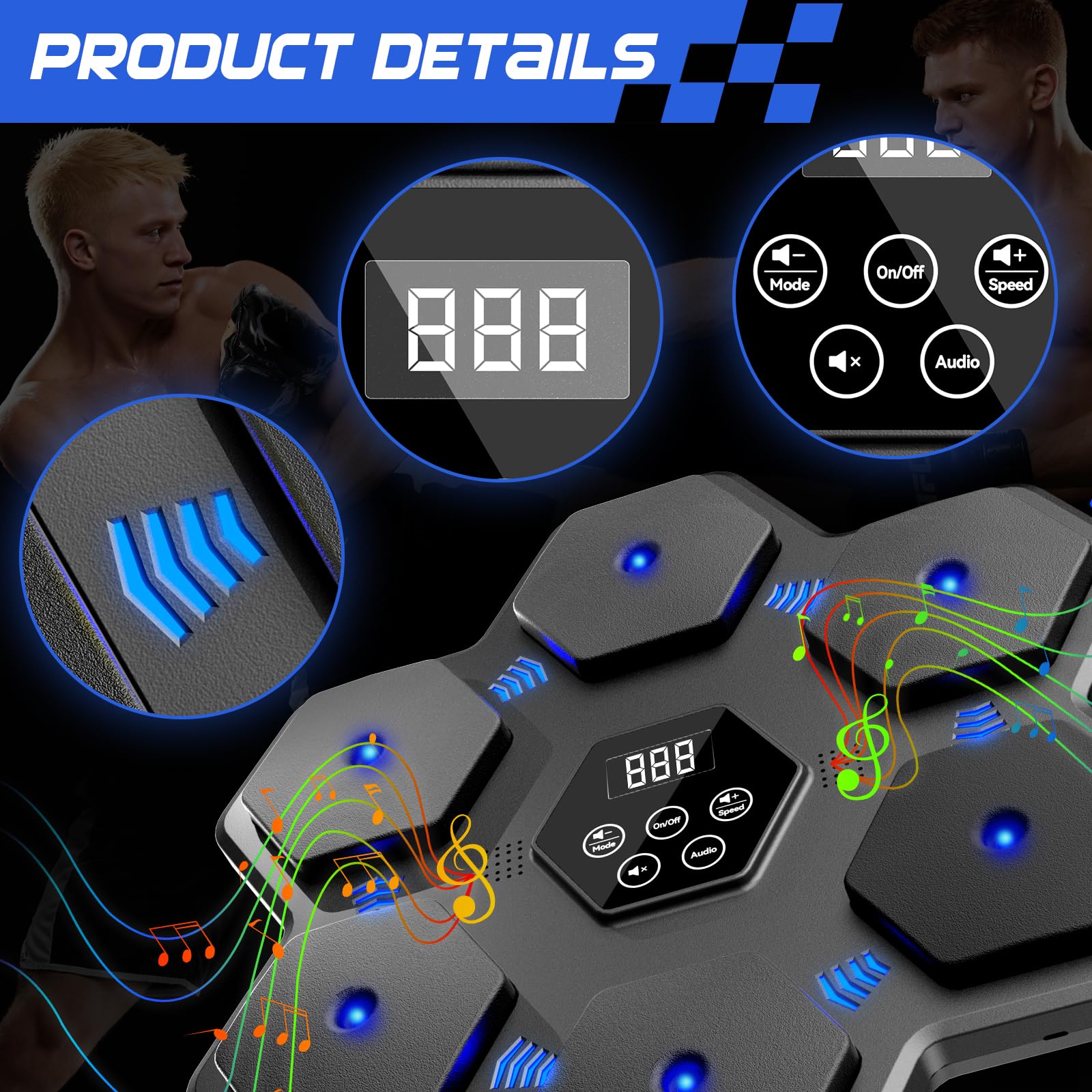 Macchina di Boxe Musicale, Allenatore di punzonaggio interattivo Bluetooth Intelligente con Display a LED, Adatto per Palestra di Ufficio Domestico, Allenamento e Sollievo dello Stress