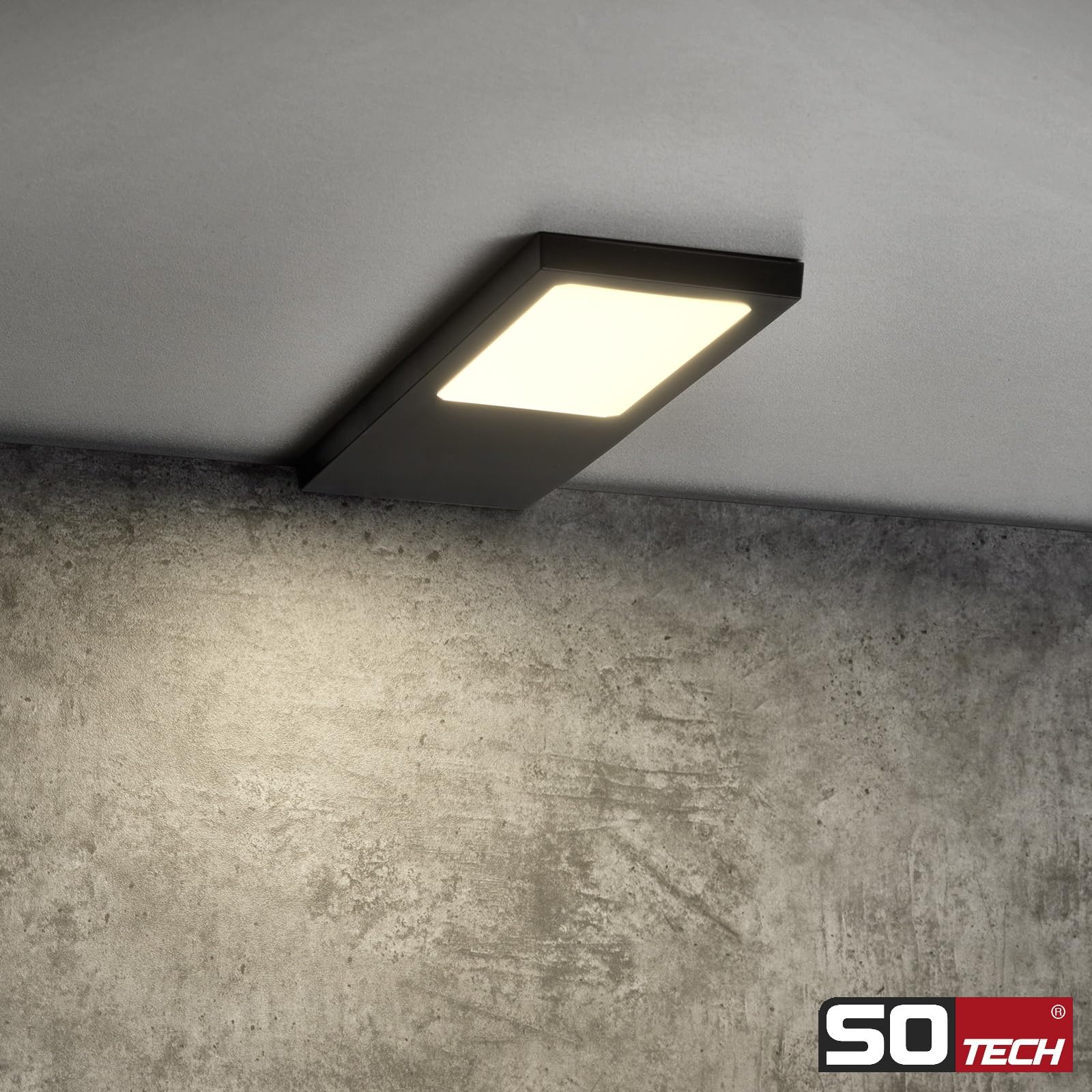 SOTECH Juego de 4 lámparas LED para muebles GIULIA II sin sensor negro, 2700K blanco cálido incl. transformador y distribuidor