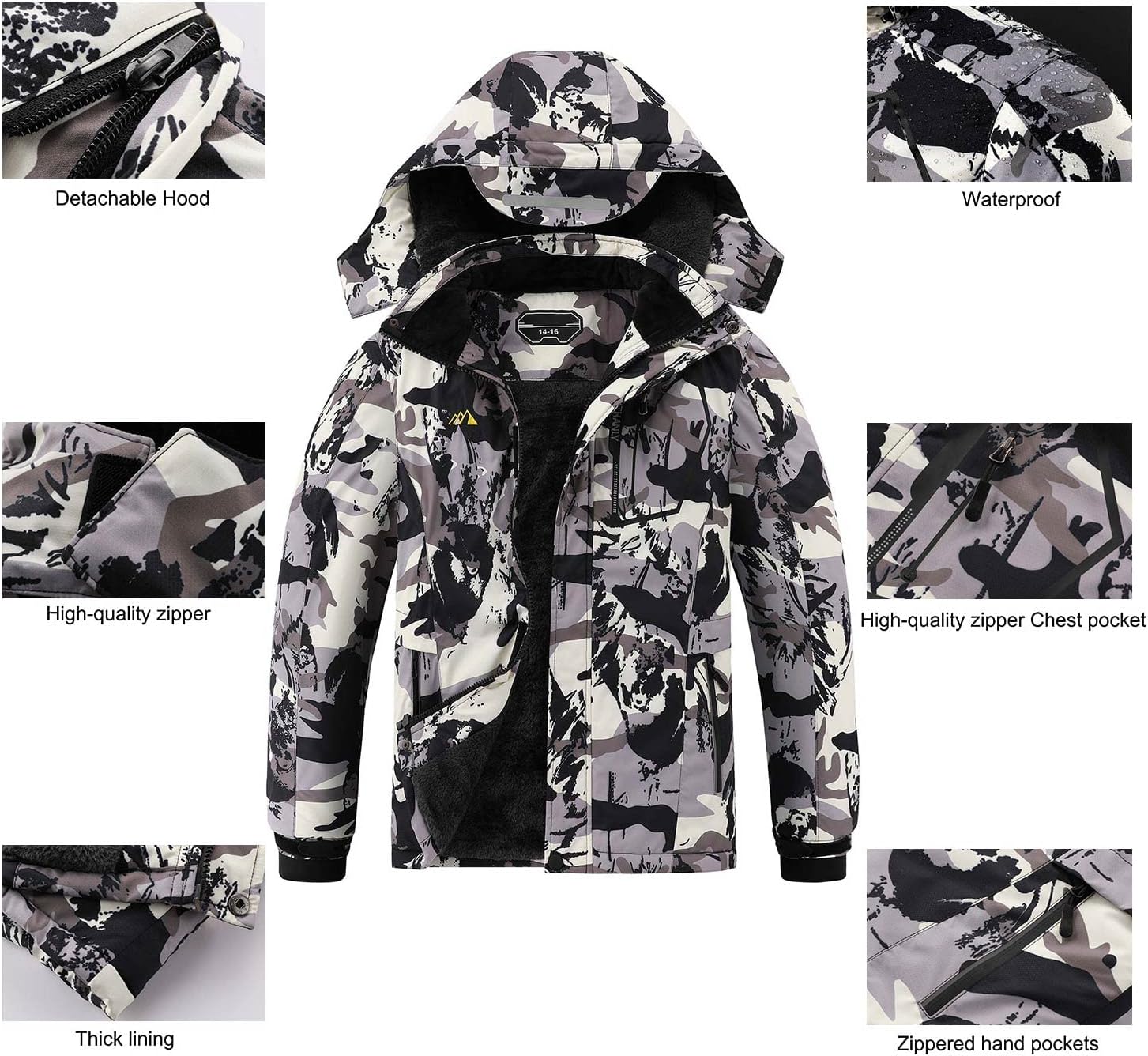 OHSNMAKSL Boy's Waterproof Ski Jacket Warm Winter Snow Coat Kids Fleece Snowboarding Jackets Thick Hooded Windproof Coats - Image 7