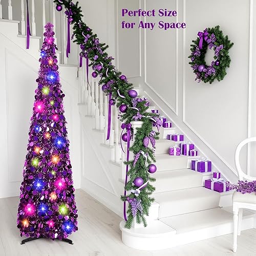 Miniatura 2 de MACTING - Árbol de Navidad de oropel de 5 pies con soporte