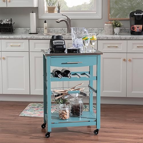 Miniatura 3 de Linon Carrito de cocina azul Whitney para decoración del hogar