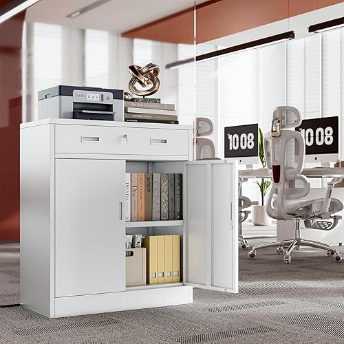 Miniatura 98 de CJF Gabinete de almacenamiento de metal, armario de almacenamiento con bloqueo con puertas y 1 cajón, 36 pulgadas de alto x 28 pulgadas de ancho x