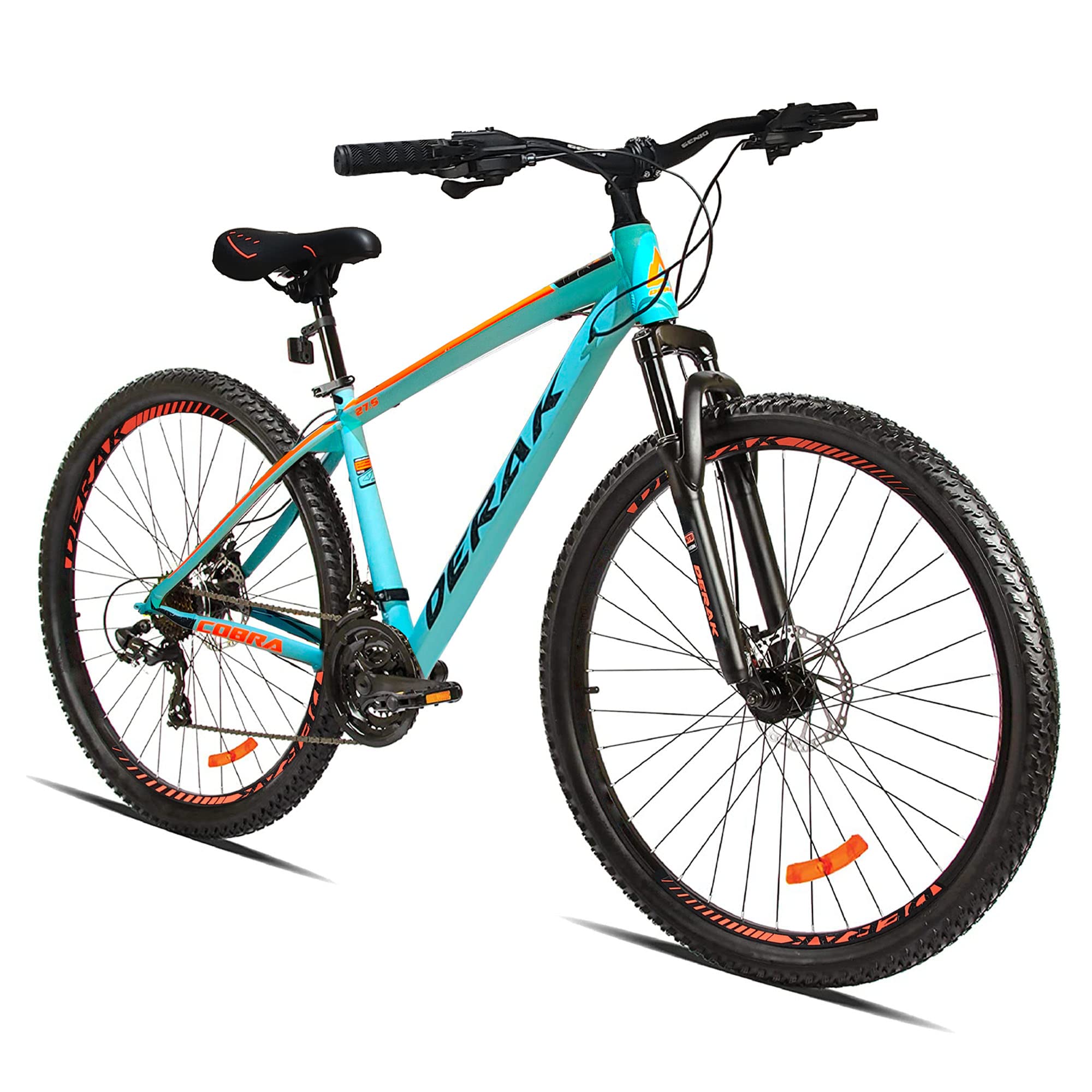 Derak Adults Race Professional Hydraulic Brakes Full Aluminum Bicycle - 27 Speed, Soab/Orange, 27.5in