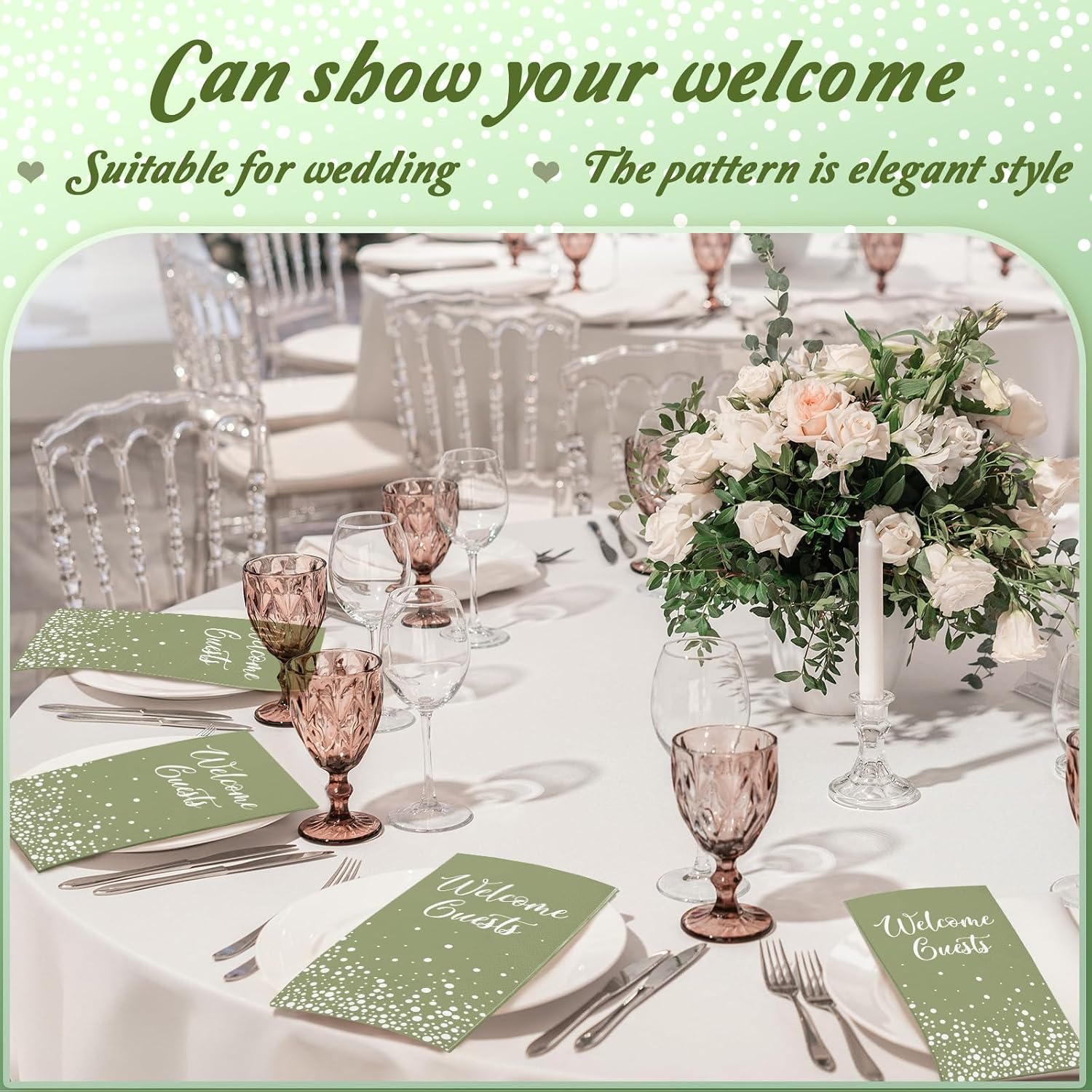 200 Pcs Welcome Guests Napkins Disposable Hand Towels for Bathroom, Green image 5