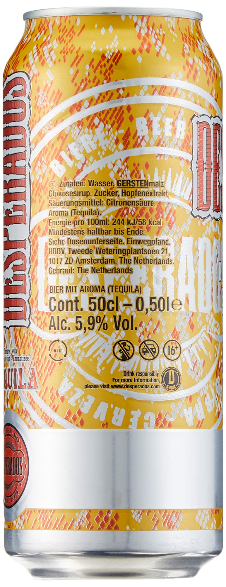 Desperados Tequila Bier Dose EINWEG 24 x 0.5 l Sortenreines Dosen-Set