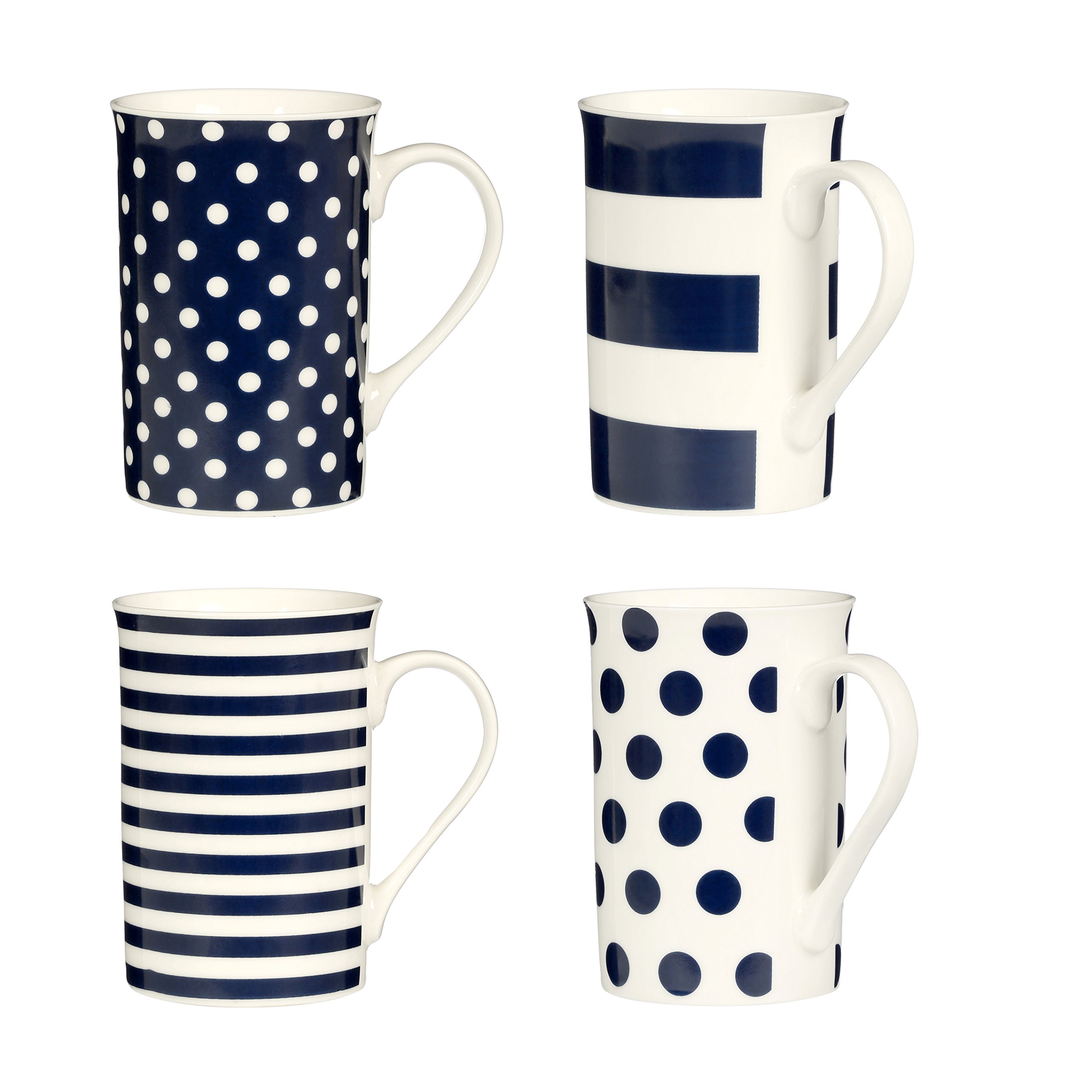 Premier Housewares Spots/stripes Mugs, Blue, Set of 4