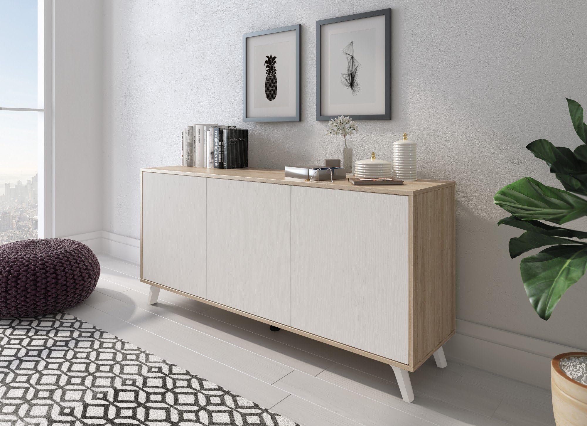 Credenza Tokyo, Buffet Da Soggiorno, Madia Da Salotto, Dispensa Da Cucina Made In Italy 100x40h110 Cm Bianco Lucido E Antracite 92415180 - 5