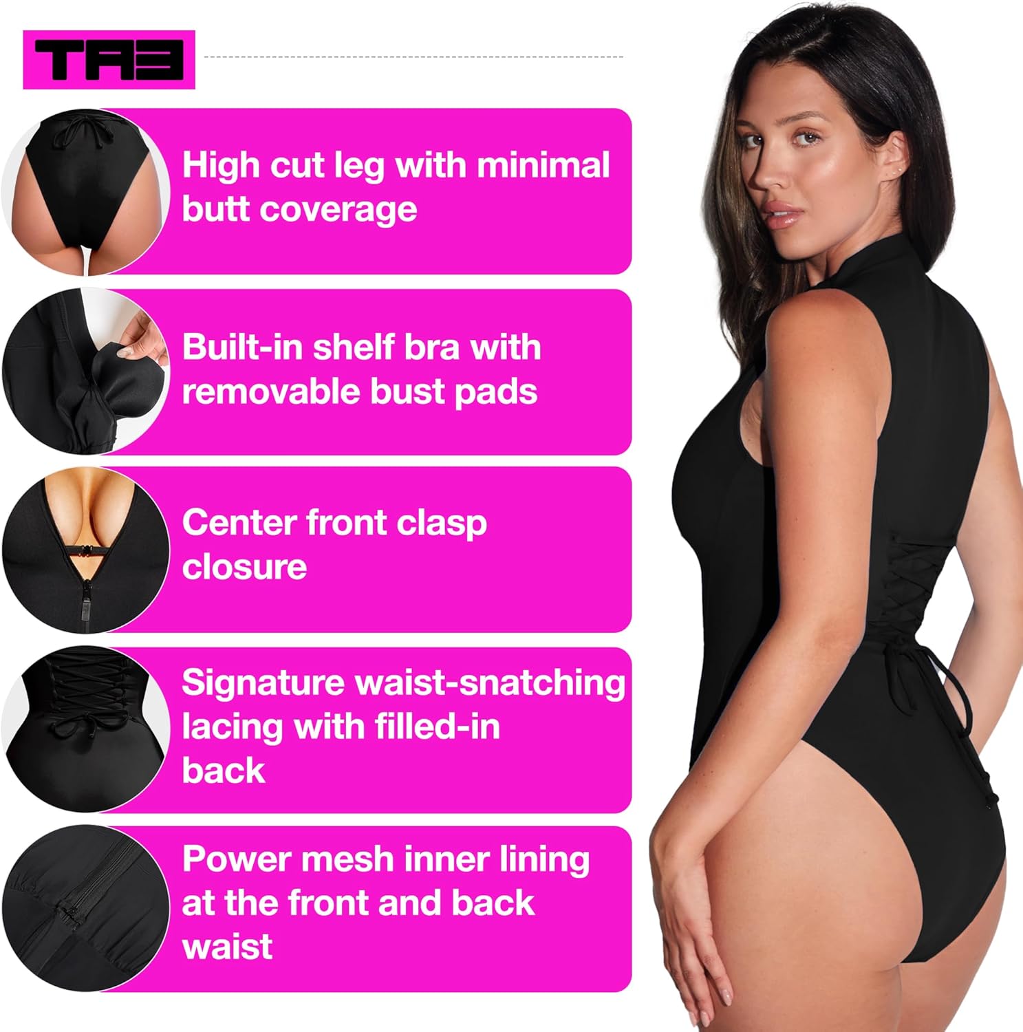TA3 Hi Cut Sleeveless Surfy Swimsuit for Women – Mega-Sculpting & Tummy Control Surf Bathing Suit - Patented Construction