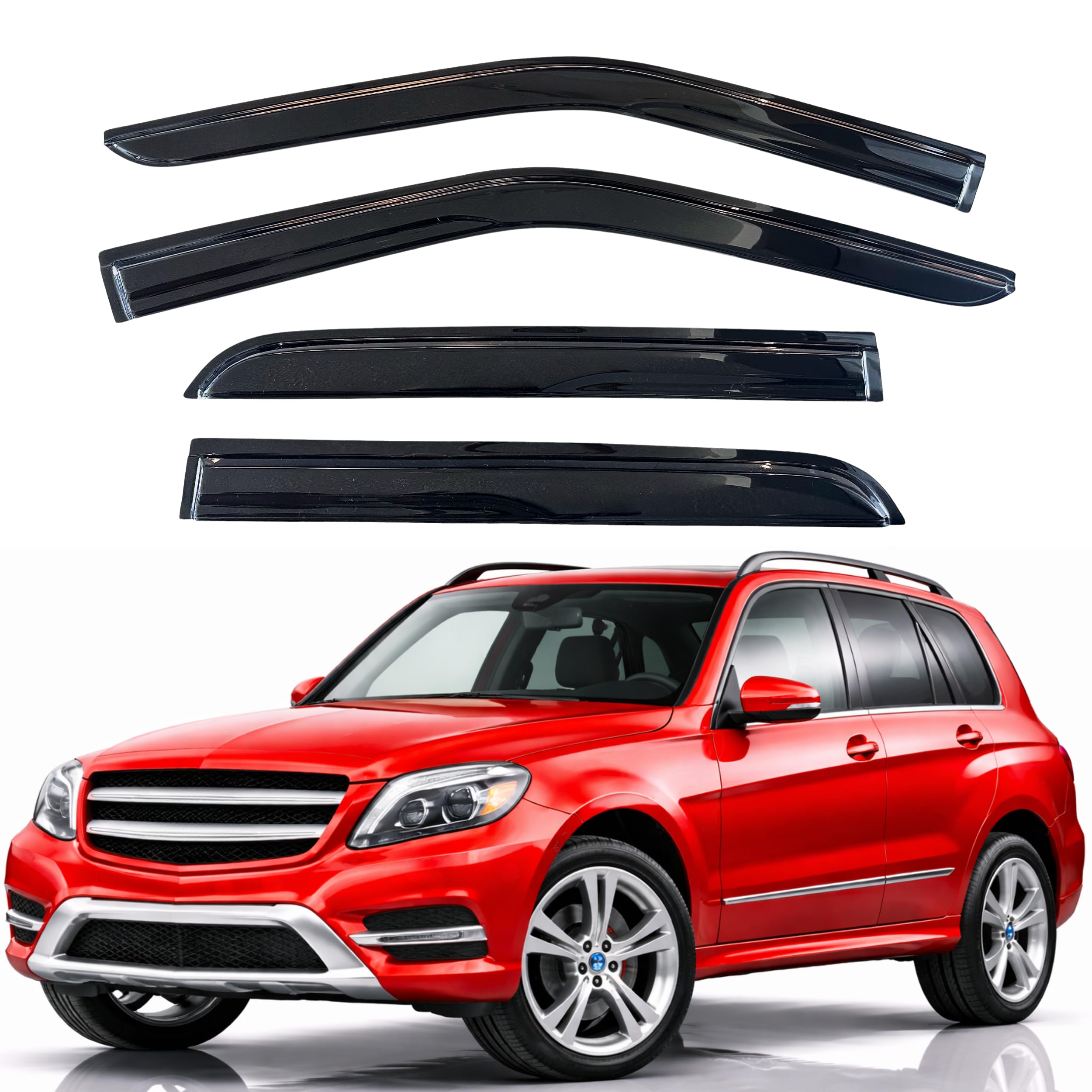 KPY Rain Guards Fit for 2010-2015 Mercedes-Benz GLK 350, Out-Channel Window Visors Vent Wind Deflectors 4PC, Car Accessories for 10-15 Mercedes Benz GLK-Class