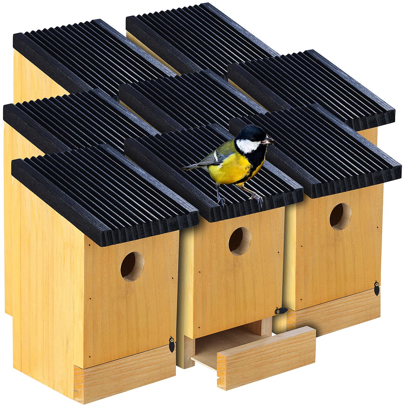Royal Gardineer Vogelhaus Holz: 8er-Set Tannenholz-Nistkästen für Wildvögel, 22x14x12 cm, vormontiert (Nistkasten aus Holz, Vogel-Häuser)