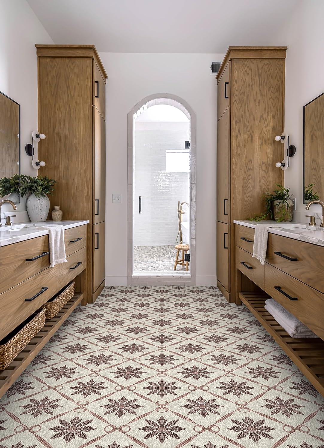 FloorPops Jamila Burgundy Peel and Stick Floor Tiles, FP6299