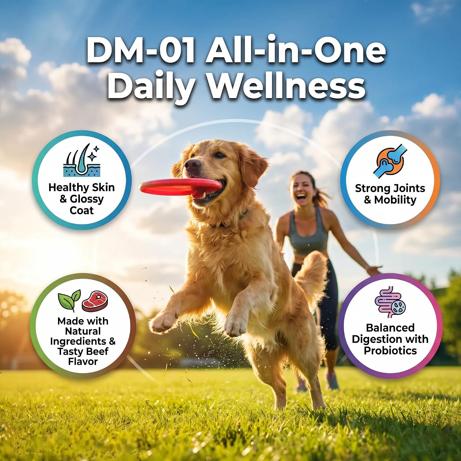 DM-01 Daily Multivitamin, Dog Allergy Support Chews is Human, Salmon Oil & Vitamins Itch Relief Chews– Skin & Coat Care, Helps Reduce Itching & Licking, Gut & Immune Supports, 60 Chews