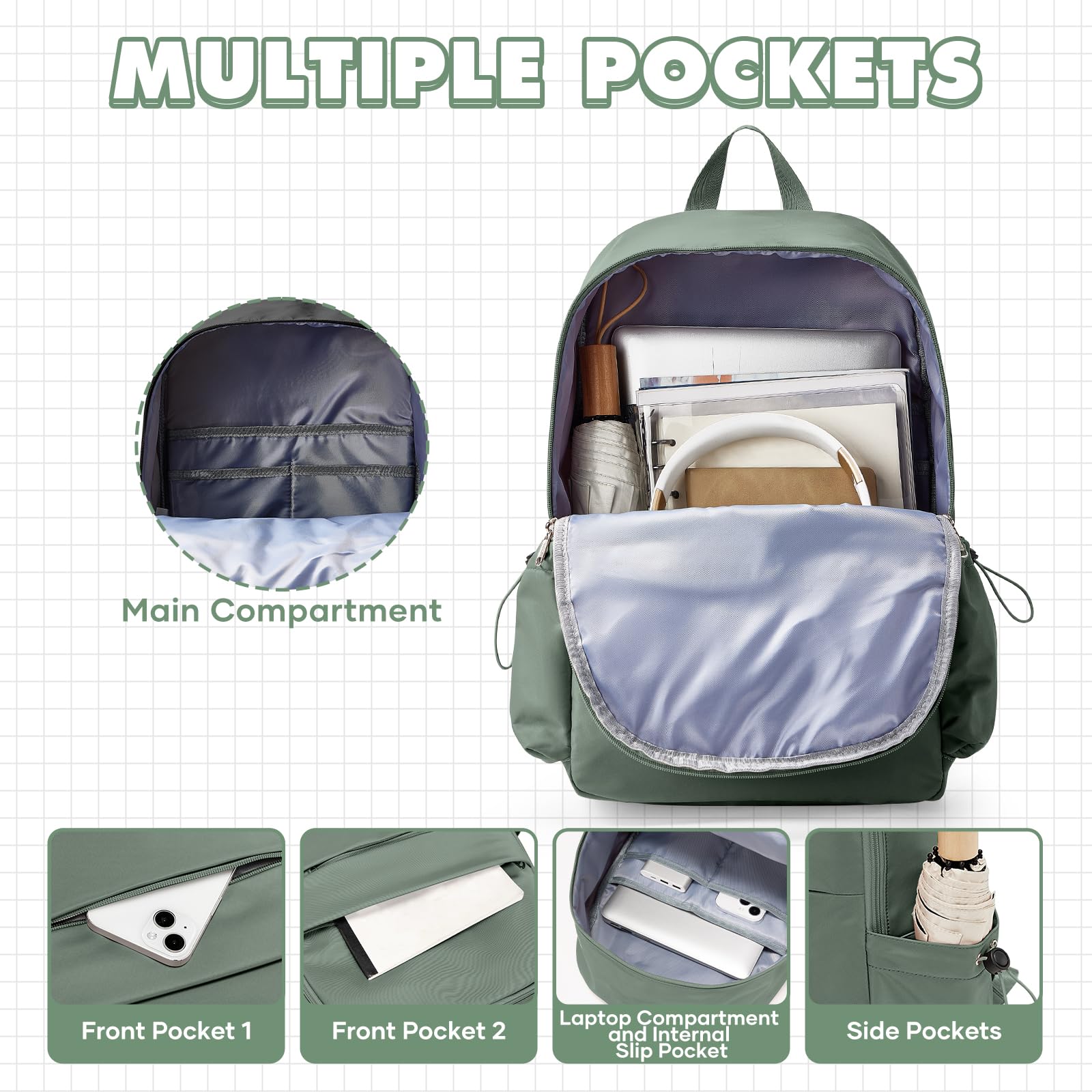 WEPLAN Zaini Scuola Superiore Ragazza Zaino Scuola Media Zaino Università Zainetto Cartella Casual Daypacks Borsa da Scuola Zaino Donna Scuola Viaggio Impermeabile Backpack Zaino porta PC 14 Pollici