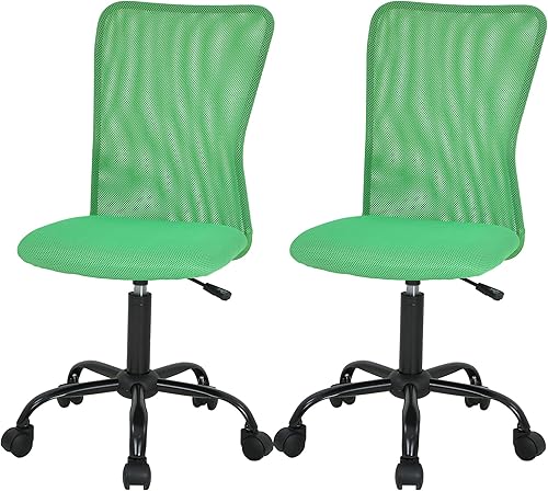 Miniatura 10 de FDW Silla de oficina en casa, silla de escritorio de malla con respaldo medio, sin brazos, ergonómica, giratoria, soporte de espalda, ajustable,