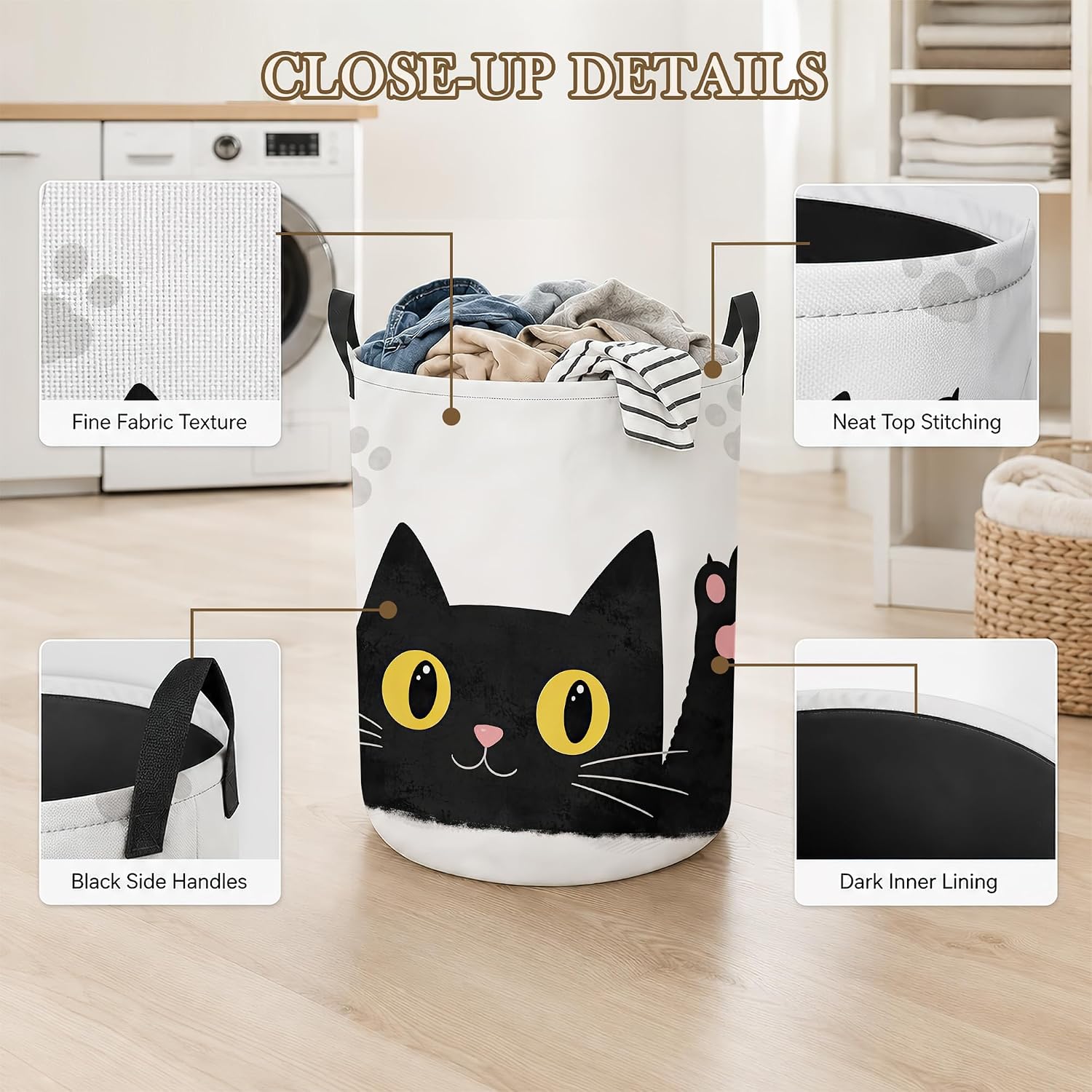 Black Cat Laundry Basket Oxford Cloth Cat Paw Laundry Hamper With Handle Foldable Portable Clothes Storage Basket Storage Bag For Laundry Room/Bathroom/Bedroom/Dormitory 20.8"x16"