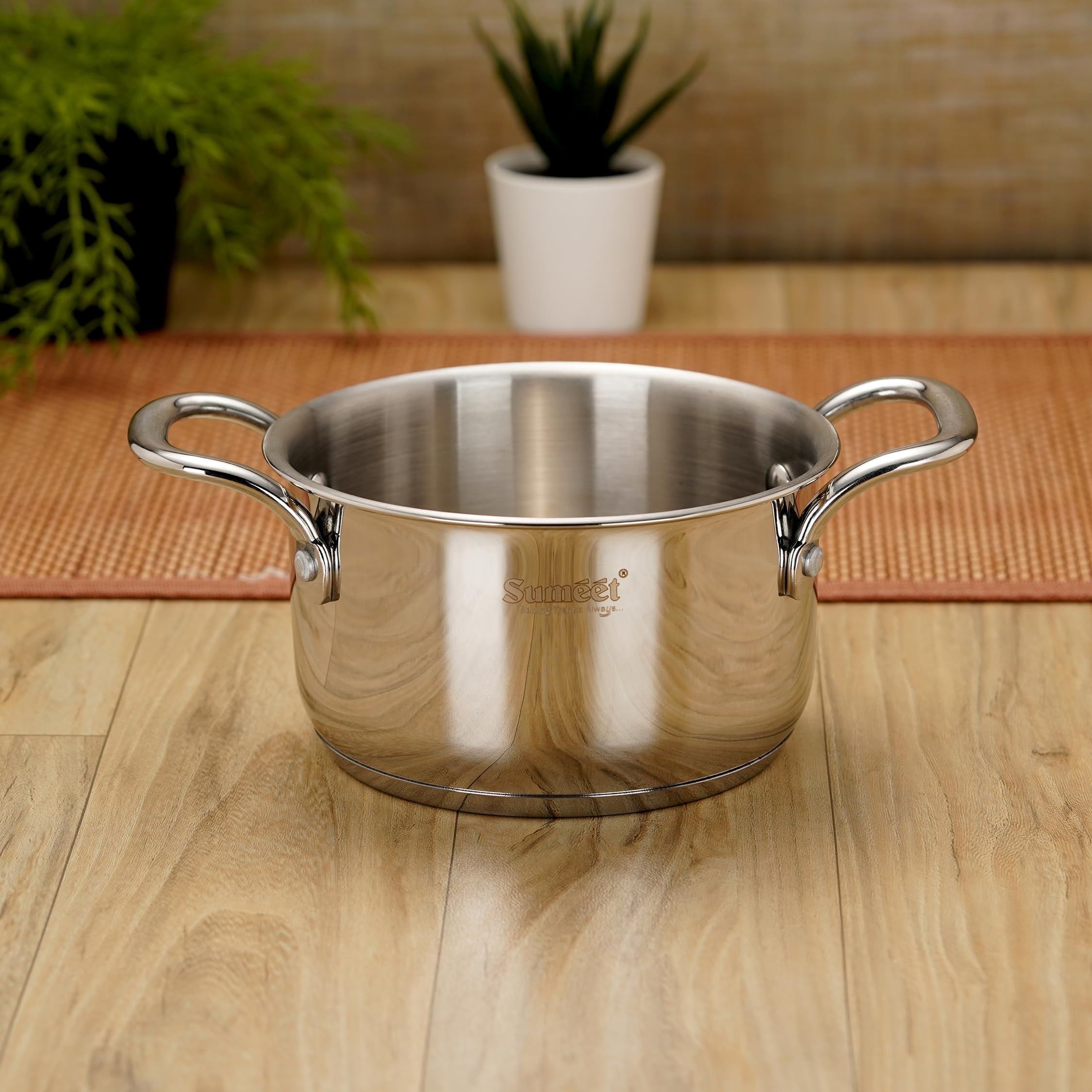 Sumeet Stainless Steel Induction Bottom (Encapsulated Bottom) Casserole 1.3 LTR, 14 Cm Dia, Silver, 1300Ml