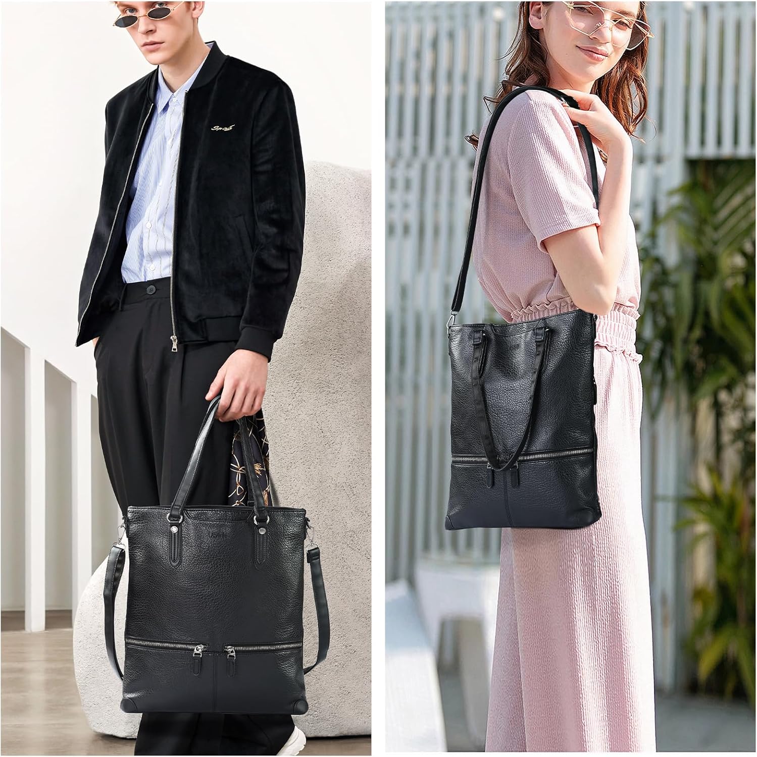 Lassviin Laptop Tote Bag, Leather Work Tote for Computer Bag Waterproof Lightweight Shoulder Bag Purse Handbag Crossbody Bag - Image 2