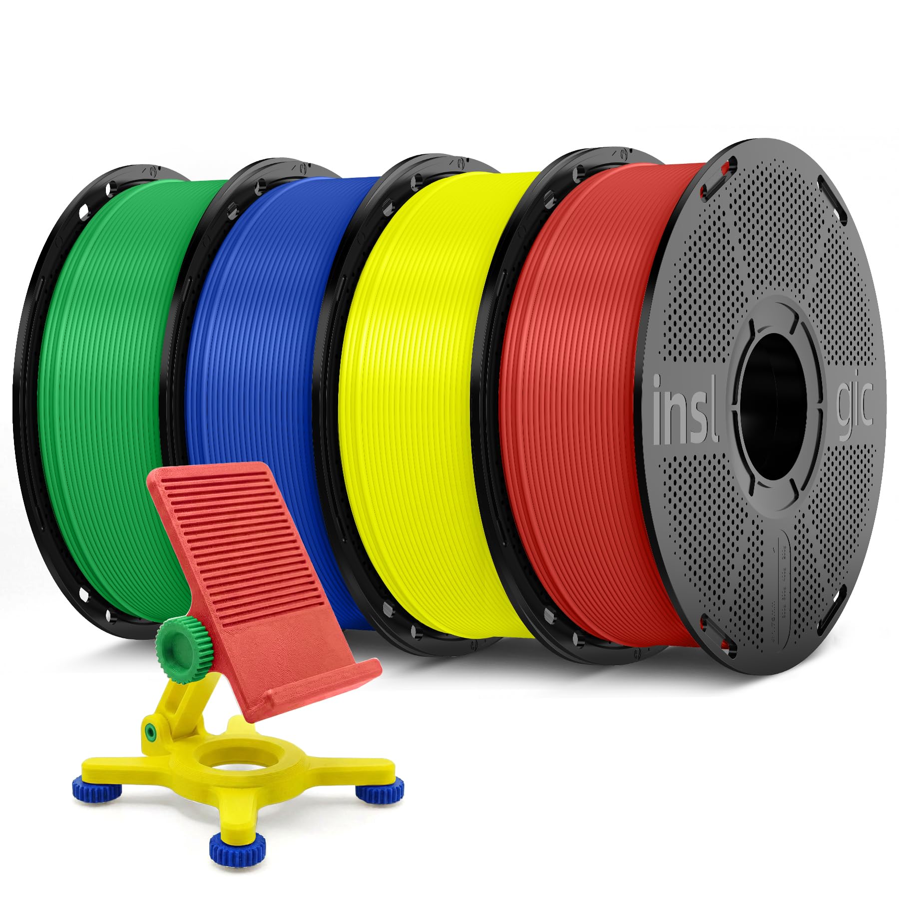 Inslogic Vorgetrocknetes PETG Pro 1.75mm, Hochgeschwindigkeit Matte PETG Pro 3D Druck Filament, Passt für Meisten FDM 3D Drucker, 4kg Bündel (Rot, Gelb, Blau, Grün)