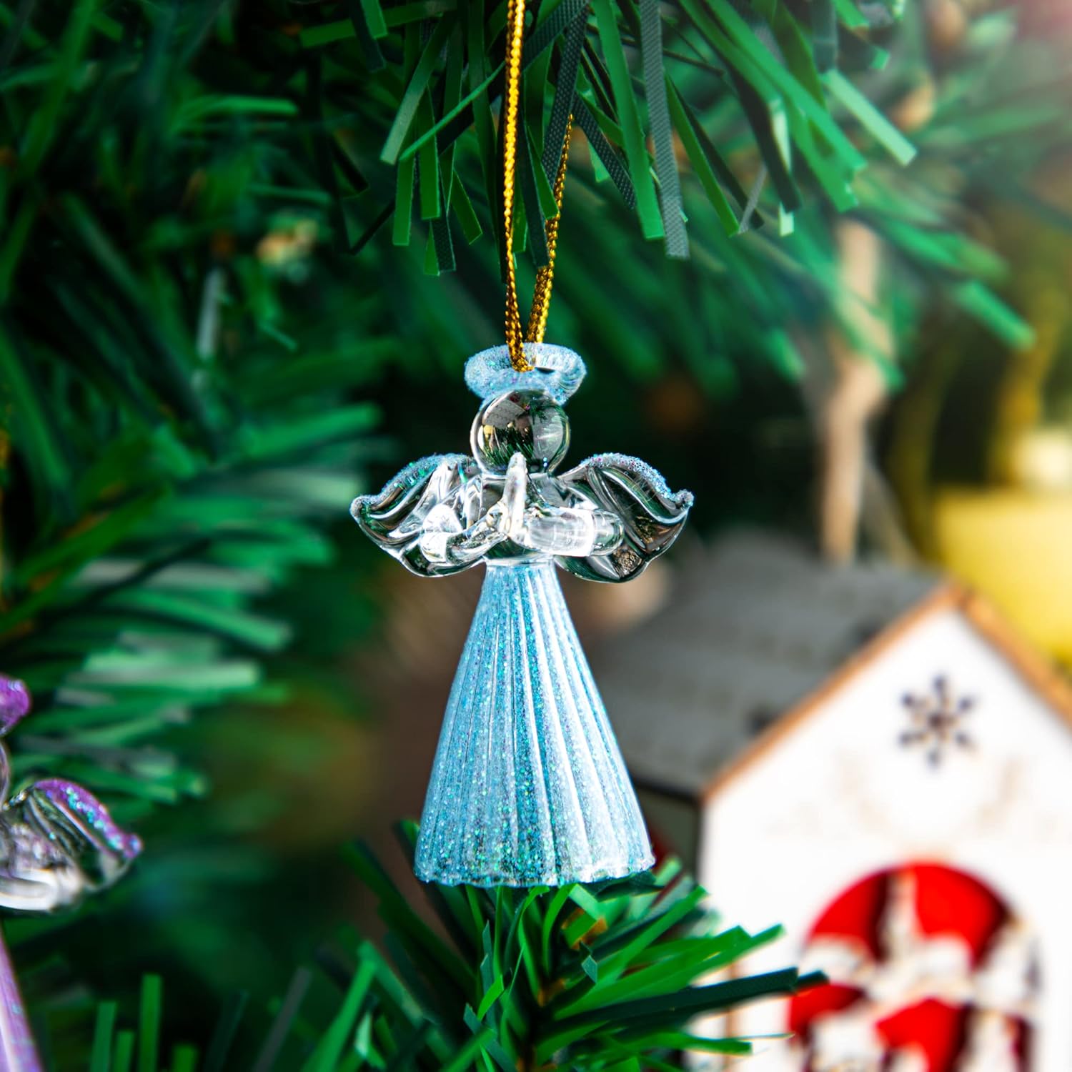 12pcs Glass Gold Angel Ornaments Guardian Angels Christmas Tree Ornaments 2.1" Colorful Mini Hanging Spun Angel for Christmas Season Holiday Decor - Image 4