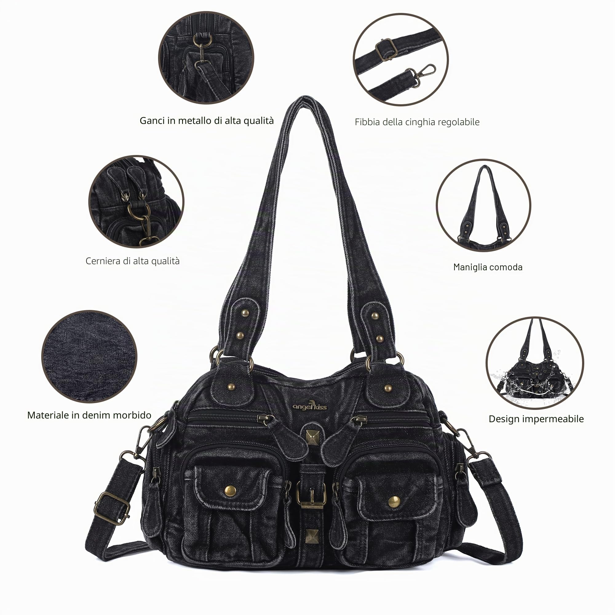 Angel Kiss Borsa a Mano per Donna PU Pelle Borsetta a Spalla Hobo Tote Borsa a Tracolla
