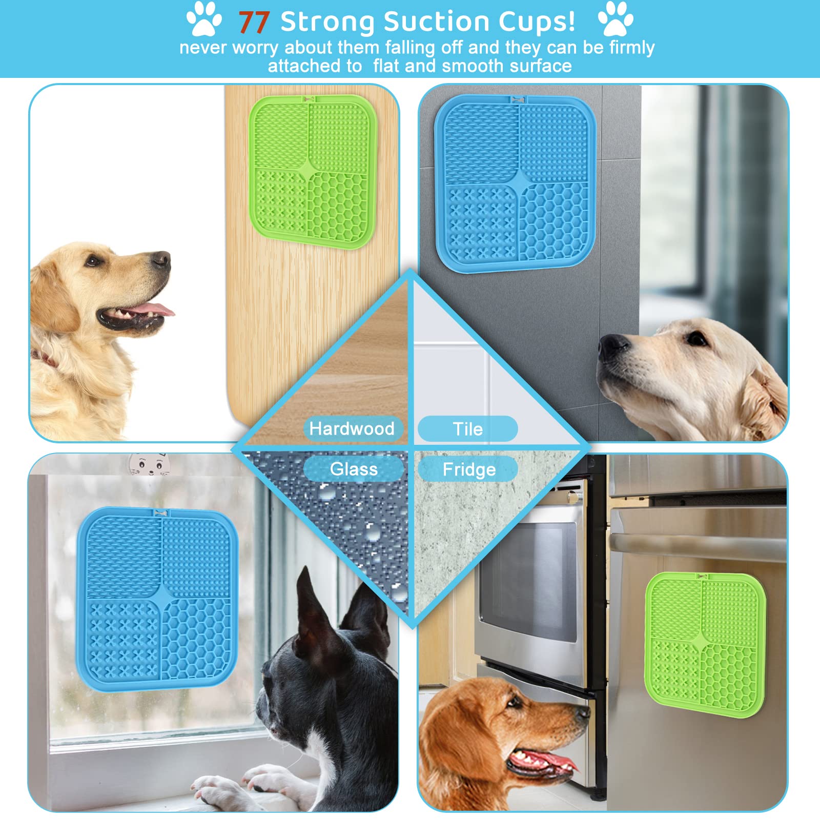 Kwispel Lick Mat for Dogs, 2 Pcs Dog Lick Mat with Suction Cups for Anxiety, Peanut Butter Dog Licking Mat Slow Feeder Dispensing Treater Lick Pad for Dogs Cats Grooming Bathing and Training Large 1