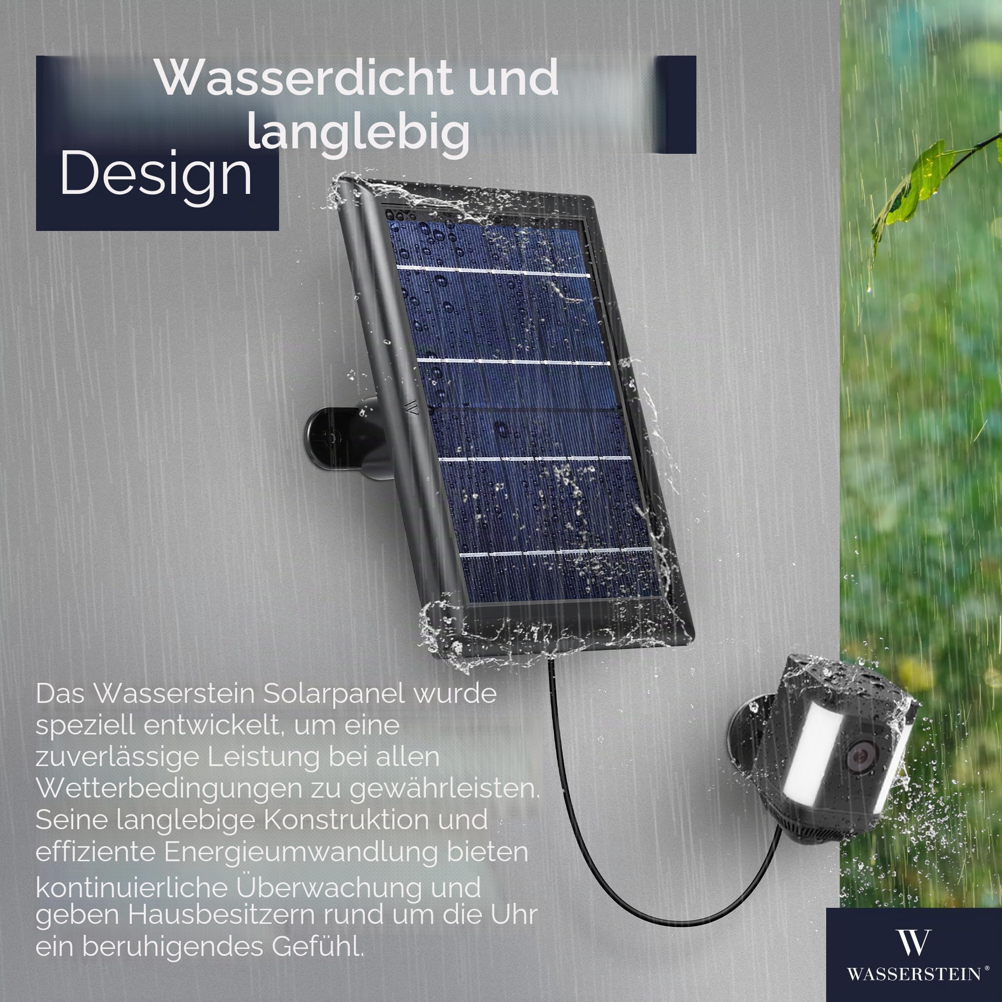 Wasserstein Solarpanel kompatibel mit Ring Spotlight Cam Plus/Pro/Battery und Ring Stick Up Cam Akku – inklusive Hohlstecker mit USB-C-Adapter – 2 W 5 V Aufladung (1 Stück, schwarz)