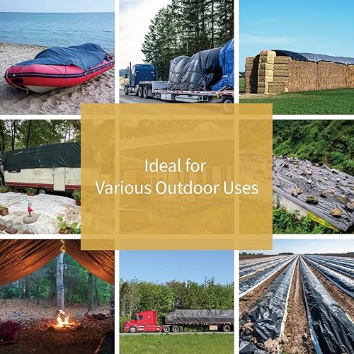 Miniatura 6 de GUARD SHIELD Lonas resistentes impermeables de 10 x 20 pies, cubierta de lona de polietileno negro para exteriores, lona gruesa resistente a los