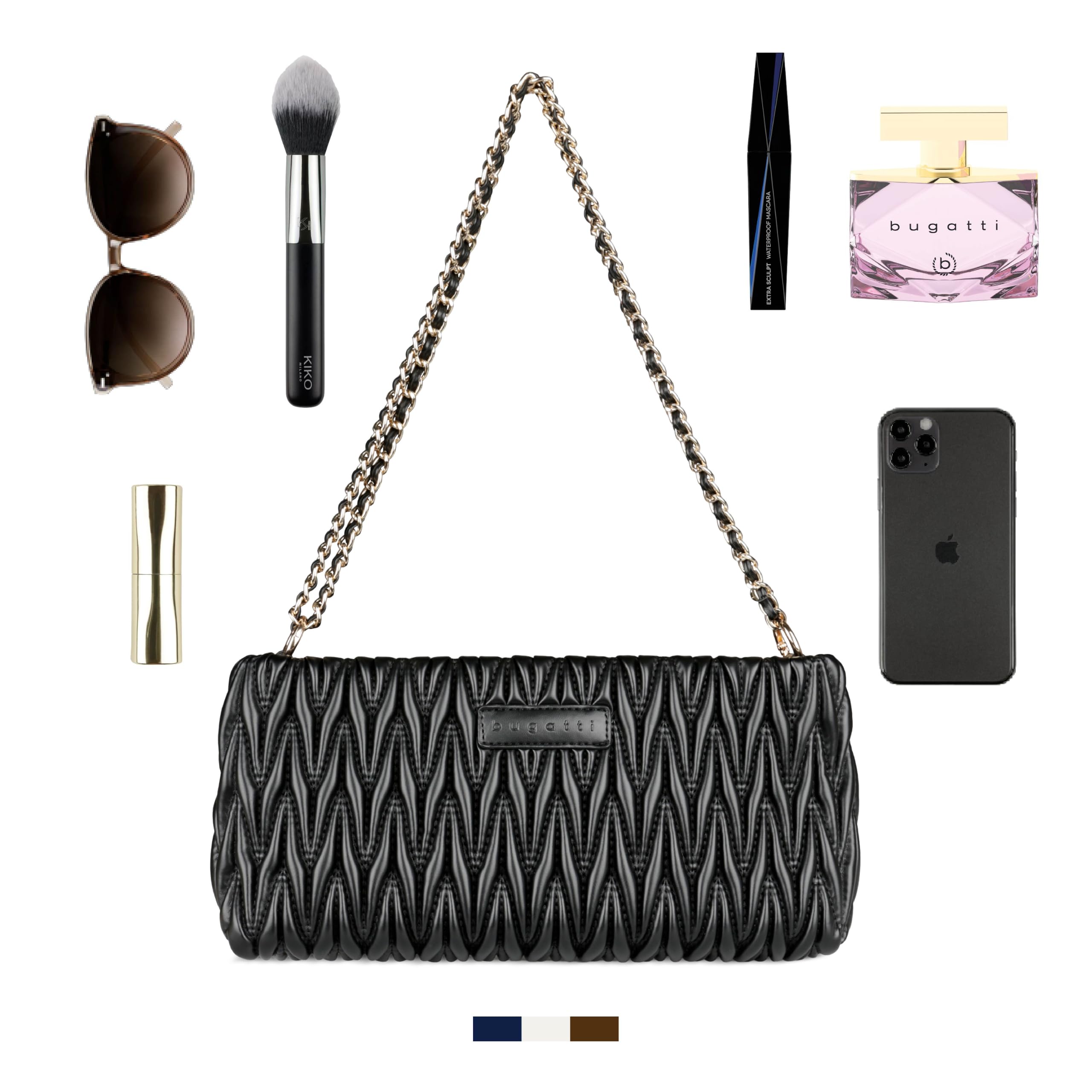 bugatti Mare 4.0 Damen-Handtasche aus Kunstleder, Schultertasche mit Kette, elegante Clutch in verschiedenen Größen und Farben