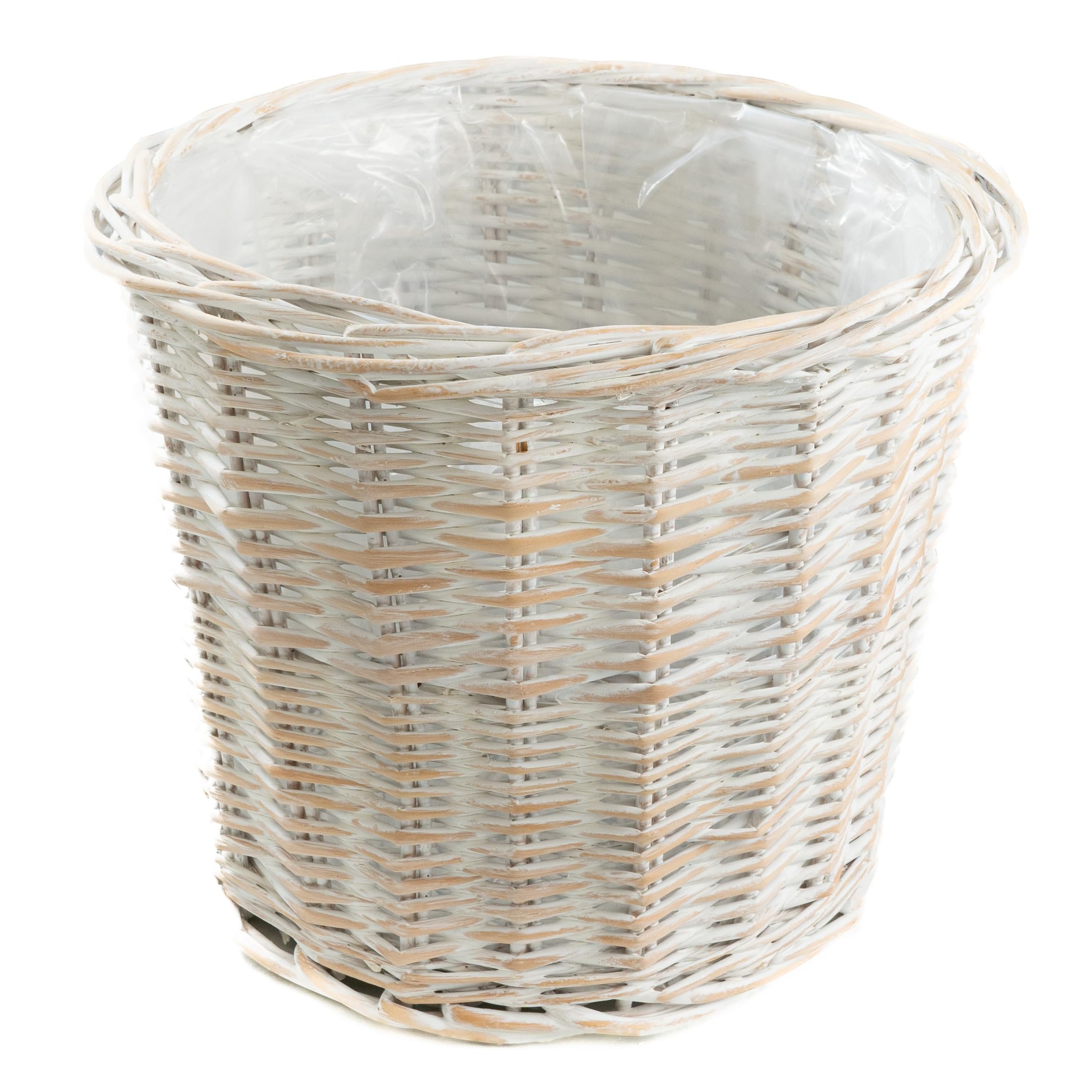 Arthur Cameron Brush White - Round Wicker Planter With Plastic Lining, Perfect For Indoor Plants & Flowers - Can Also Be Used As A Bathroom/Bedroom/Waste Paper Bin