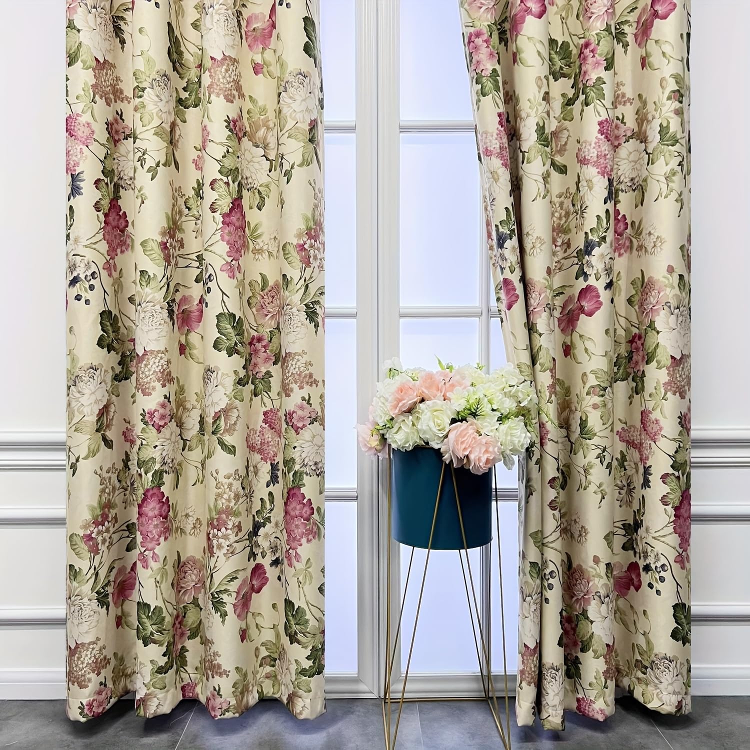Rose Fleur Isolé Thermique Fenêtre Rideaux Ancien Bohémien Fleur Lumière Blocage Rideau Haut œillet Bruit Réduire 3D Imprimer Décoratif Fenêtre pour Chambre à coucher, B118 cm x L137 cm x 2 Stück
