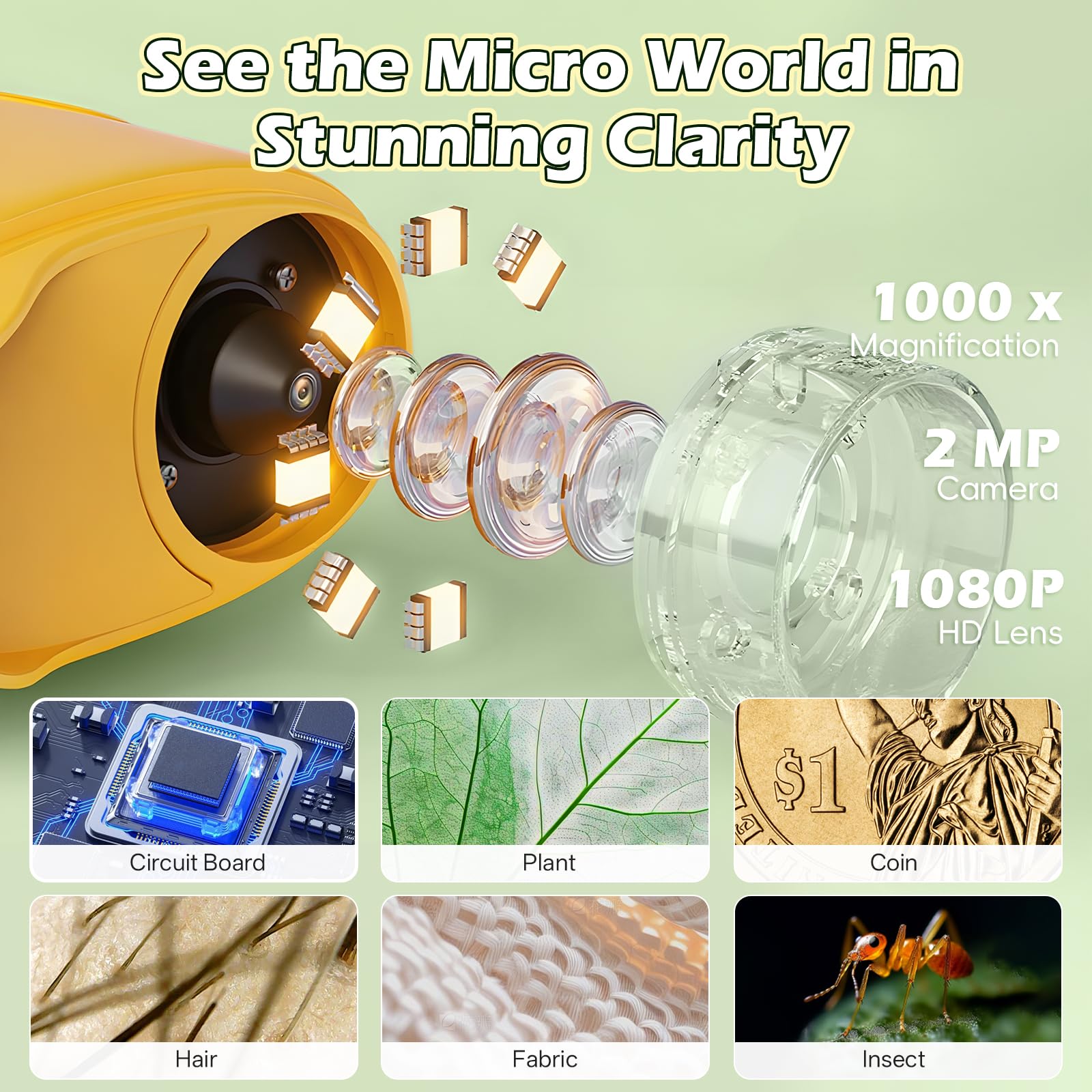 Microscopio para niños 1000X Digital, Microscopio portátil para niños, pantalla HD, grabación de video, miniscopio portátil, juguetes STEM, regalos de cumpleaños para niños de 3, 4, 5, 6, 7, 8 3