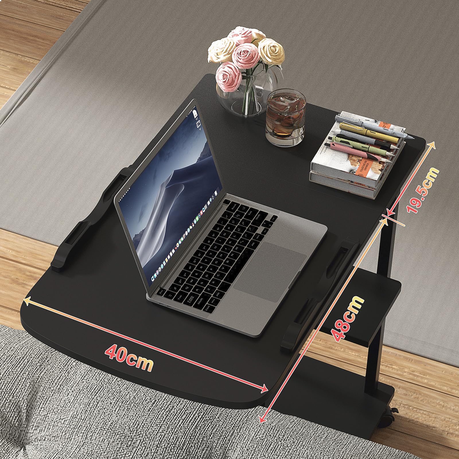 Schreibtische auf Rollen Laptoptisch mit Steckdose Höhenverstellbar Der Desktop kann umgedreht Werden Stehpulte Sofatisch mit Rollen Kaffeetisch Schlafzimmer, Wohnzimmer