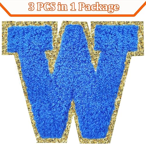 Miniatura 115 de Parches de letras termo-adhesivas de felpilla para chaquetas, parches de letras universitarias con brillantina para planchar en la letra azul A