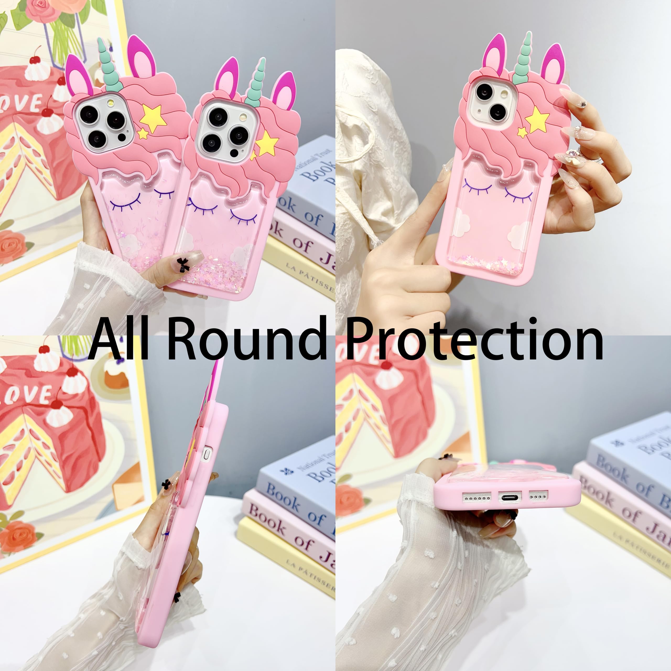 Funda de unicornio en 3D, diseño de dibujos animados de personajes Kawaii, con purpurina brillante, brillante, arena movediza, unicornio, para niños, adolescentes, niñas, mujeres, a prueba de golpes,