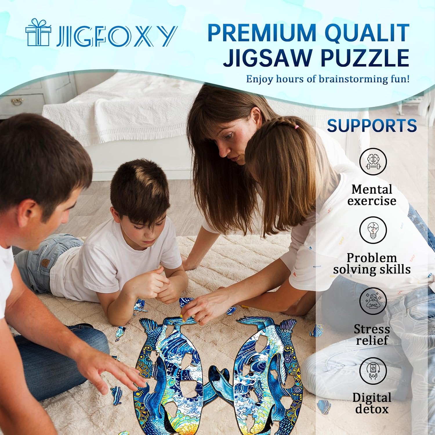 Jigfoxy Wooden Puzzles for Adults, Penguin Wood Puzzle for Adults, Unique Animal-Shaped Wooden Jigsaw Puzzle, Valentines Day Gifts for Puzzle Lovers, Family and Friends (M-11.4 * 10.2in-185pcs)