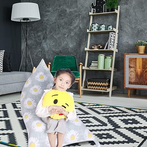 Miniatura 7 de Funda para puf de almacenamiento de animales de peluche, lona con margaritas de felpa, artículos de almacenamiento y asiento sentado para niños,