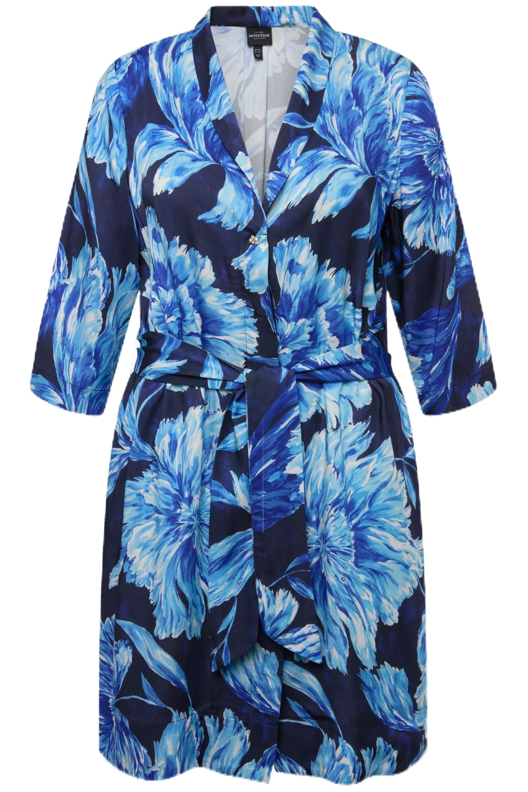 Ulla Popken Damen große Größen Übergrößen Plus Size Jacke, längere, offene Form, Schalkragen, 3/4-Arm 827477