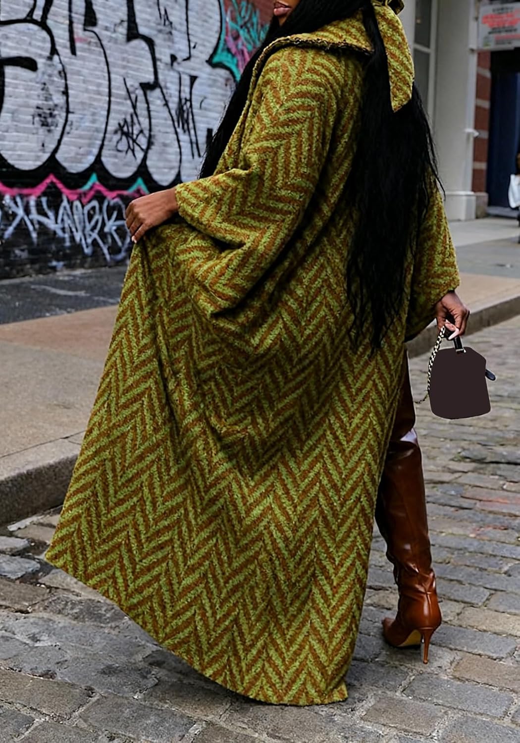 Ecirod Womens Long Cardigan Sweaters Batwing Sleeves Open Front Oversized Knit Sweater Coat Outwear with Head Scarf - Image 5