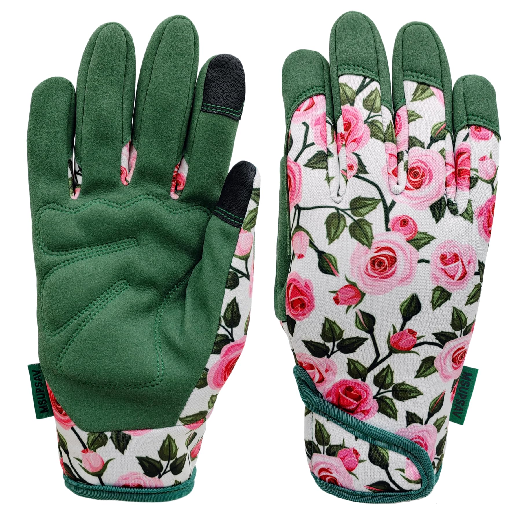 MSUPSAV Gardening Gloves for Daily Work,Synthetic Leather Garden Gloves,Work Gloves with Touch Screen,Gifts for Women,Medium,Green