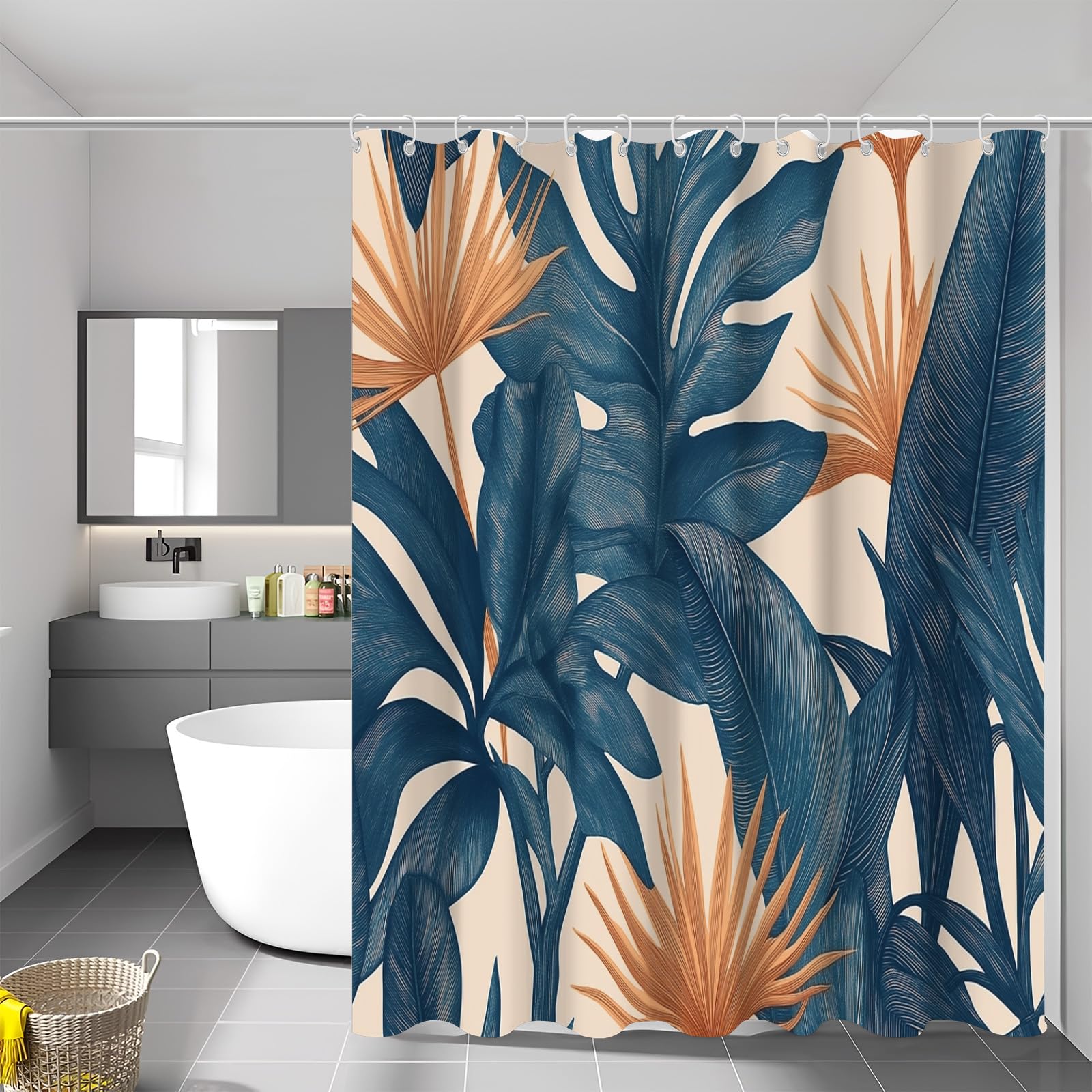 Rideau de douche anti moisissure lavable motif feuilles palmier