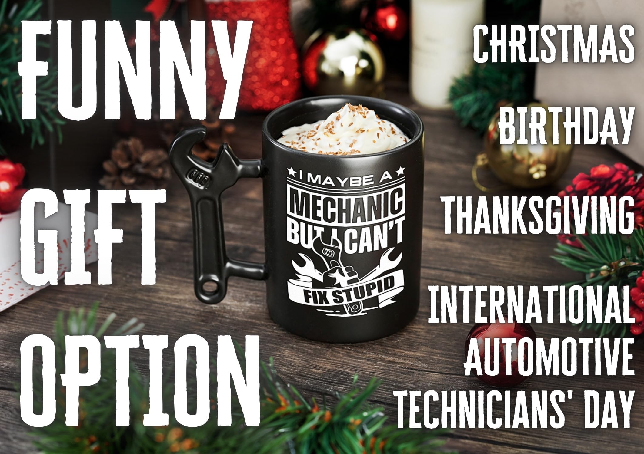 Onebttl Mechanic Gifts Wrench Coffee Mug, Mechanic Gift, 13.5oz/400ml Funny Ceramic Mug for Christmas, Father's Day, Fix Stupid