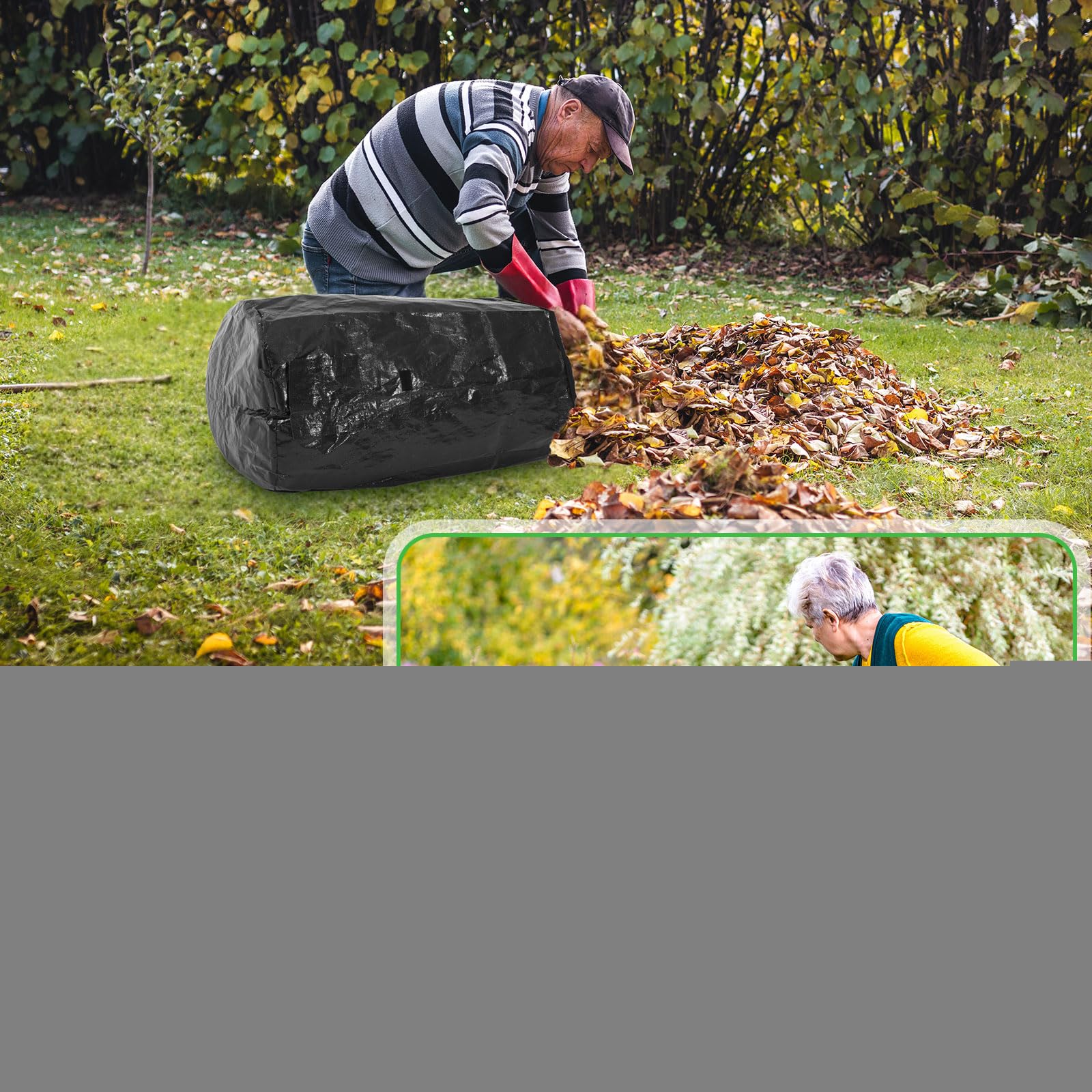 Berlune 4 sacchetti riutilizzabili per rifiuti da giardino, con coperchio e manici, per raccogliere foglie e rami della spazzatura, adatti per cortile, giardino, cantiere (nero, 180 litri)