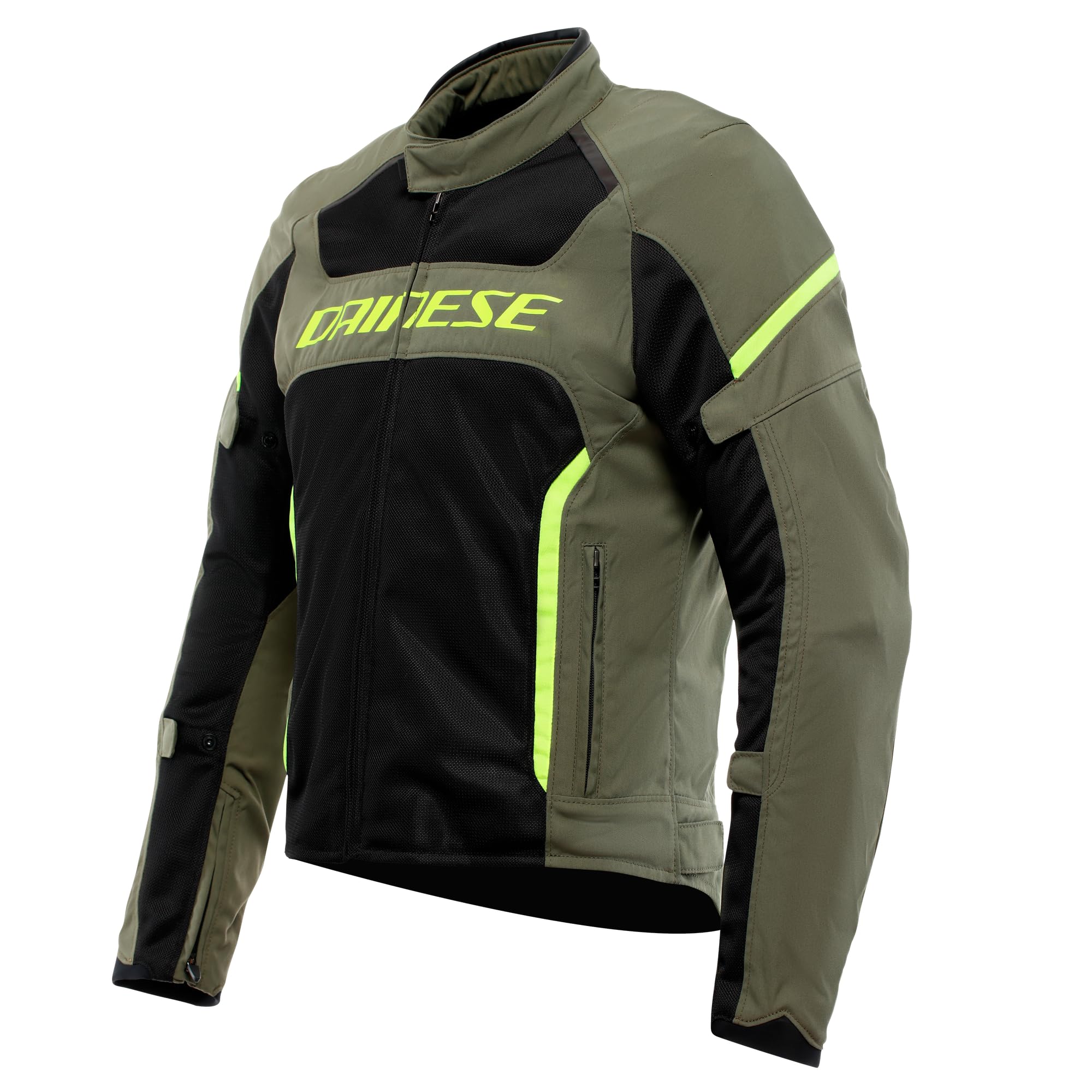 DAINESE - Air Frame 3 Tex Jacket, Summer Motorcycle Jacket with Detachable Windproof Lining, Man, Army Green/Black/Fluo Yellow, 44