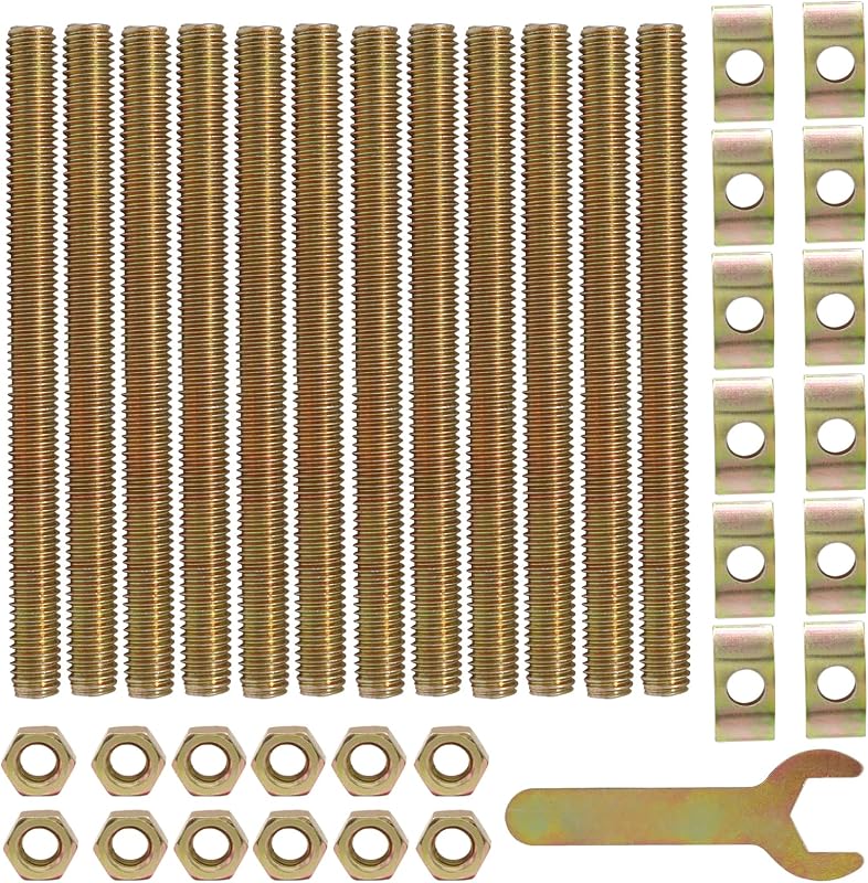 Bonsicoky 12-Set Bed Frame Hardware Connector Kit | With Wrench, Cold Heading Steel Fasteners, M8*100 Bolts, Brass Three-in-One Furniture Connectors