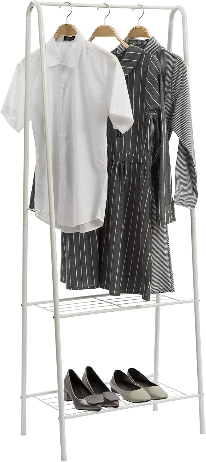 HOMEFORT Garment Rack Metal Clothing Rack Coat Organizer Laundry Closet Storage Entrway Shelving Unit with Hanger and 2-Tier Durable Shelf for Shoes Clothes Storage, 23.6”Wx13.19”Dx63”H