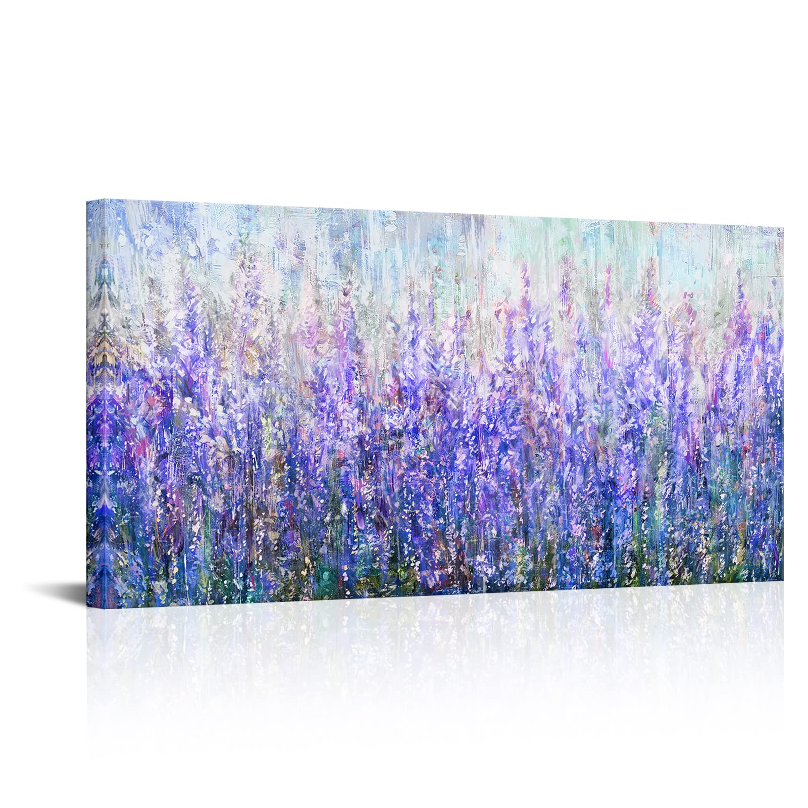 Purple Wall Art Abstract Lavender Decor Blossom Flower Painting Botanical Prints Framed Rustic Artwork 24"x48"