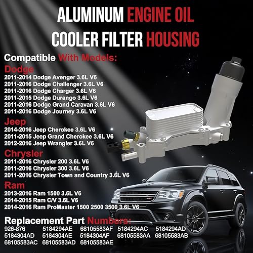 Miniatura 10 de Adaptador de carcasa de filtro de aceite de aluminio para Jeep Cherokee Wrangler JK, Chrysler 300 Pacifica, Dodge Durango Journey Charger Challenger