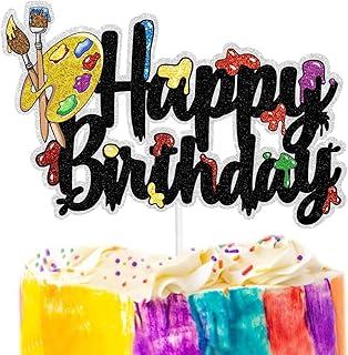 Slime Cake Topper for Painting Themed Happy Birthday Party Decor Artist Palette Graffi Paint Brush boy Girl Party Decorations Supplies