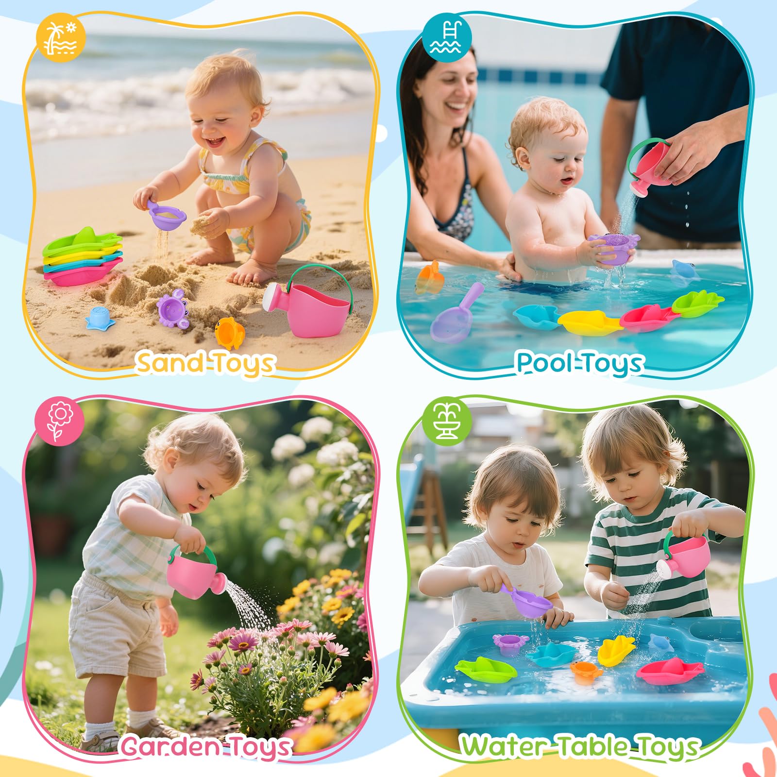 Juguetes de baño para bebés de 1 a 3 años, 9 piezas, juguetes de baño para niños pequeños, flotantes, sin moho, juguetes de ducha para niños de 12 meses o más, regalos de Navidad y cumpleaños 7